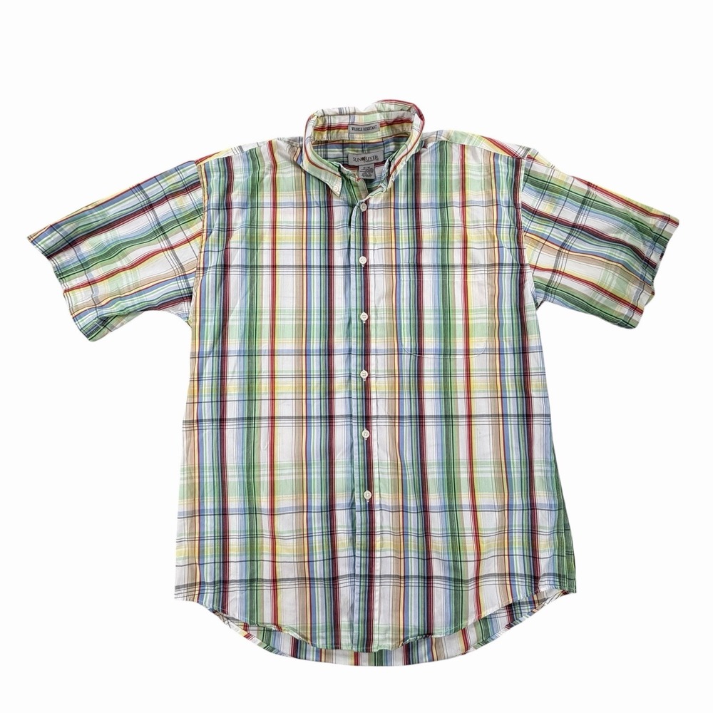 Sun River Clothing Short Sleeve Shirt Button Down Madras Plaid Travel Mens M Y2K